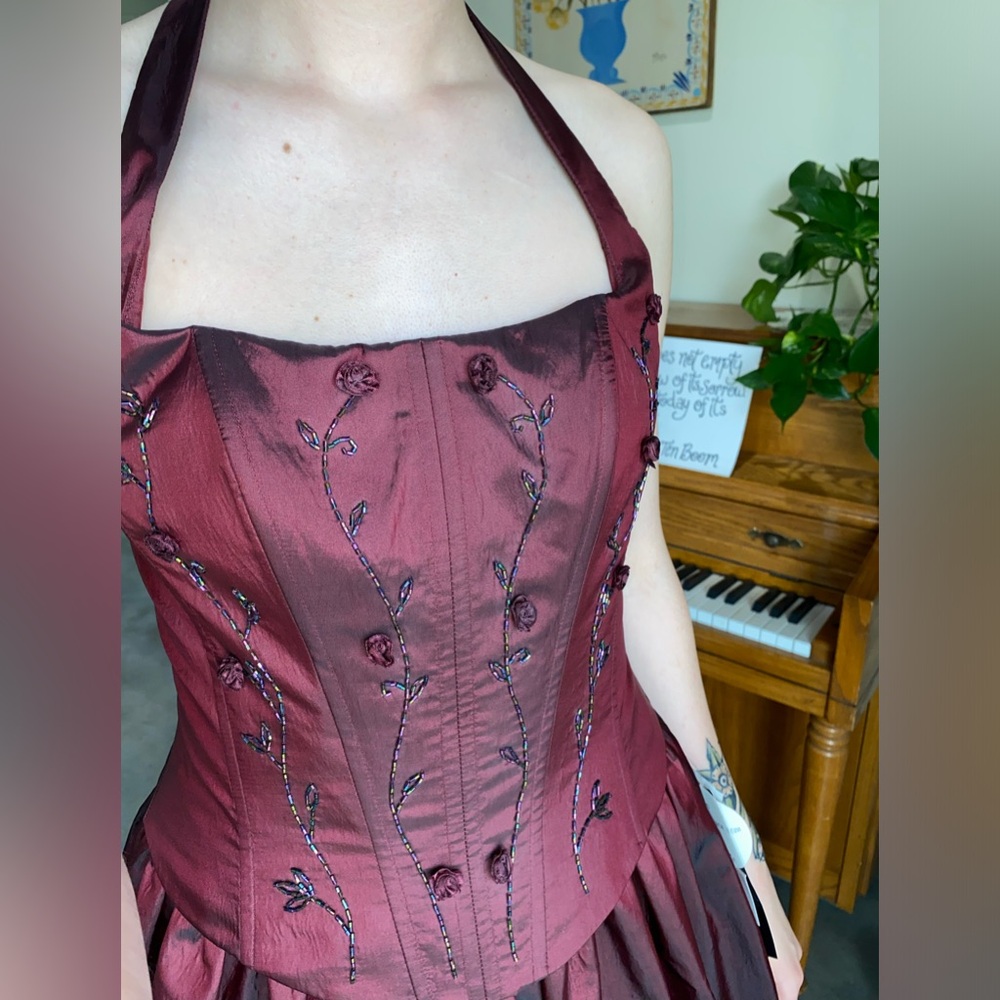90s Burgundy formal dress, corset stop, new with tags